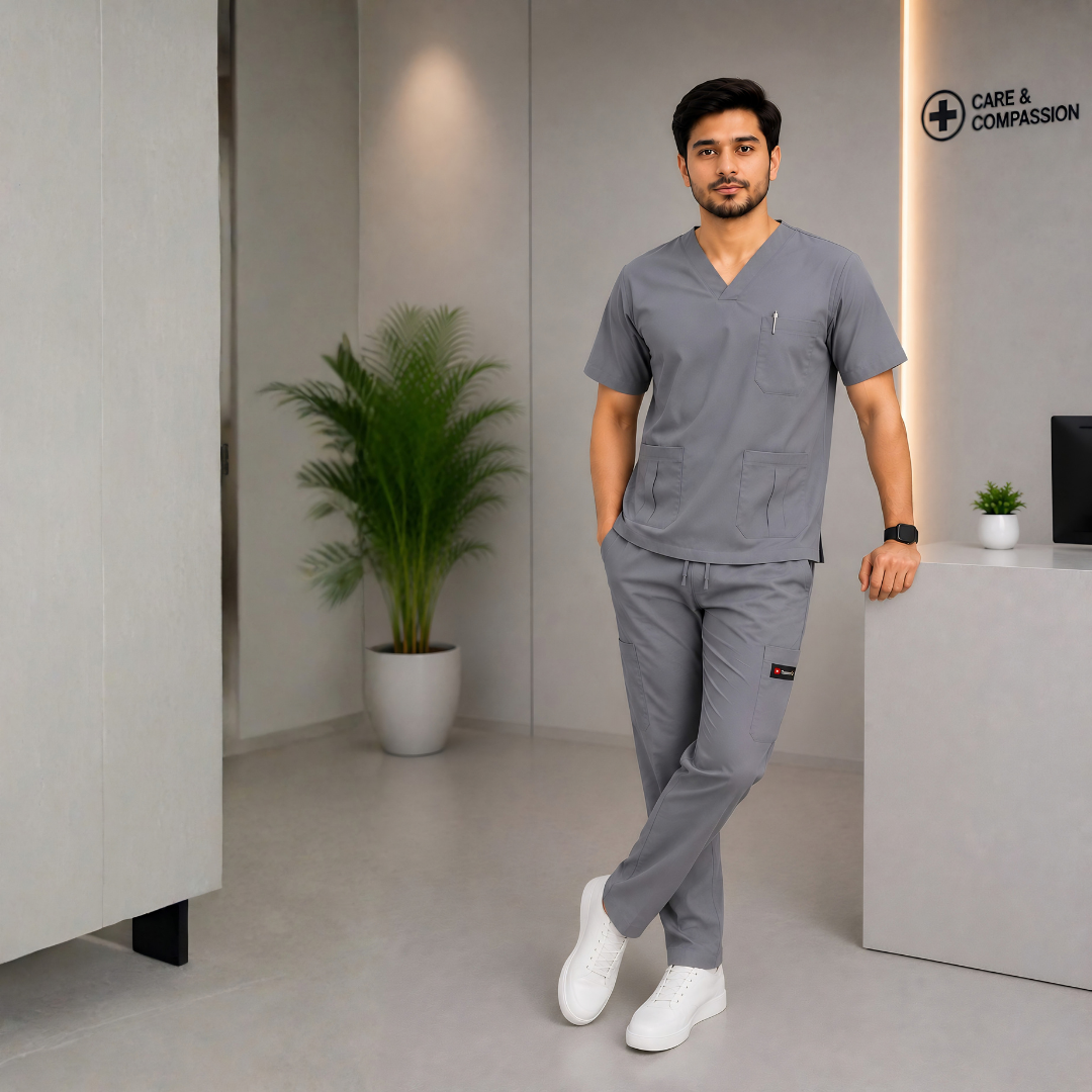 Healthcare professional wearing medical scrubs