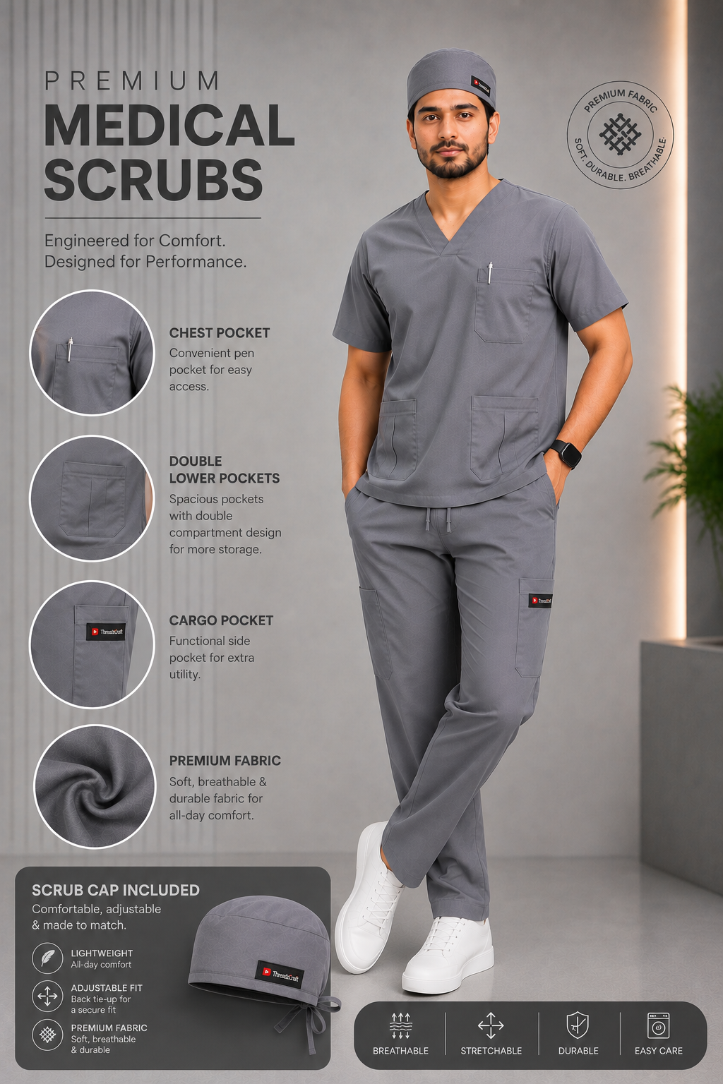 Imported Stretchable Medical Scrubs for Men & Women