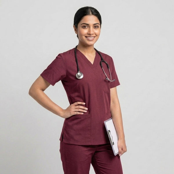 Female Mehroon Premium Medical Scrubs