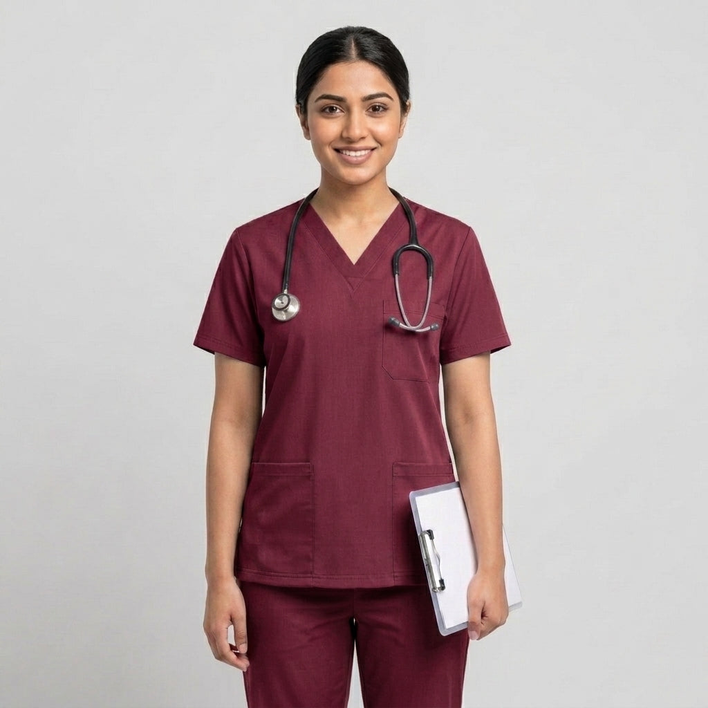 Female Mehroon Premium Medical Scrubs